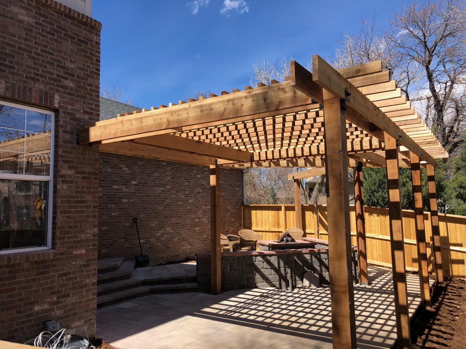 Cedar Pergola & Seat Wall